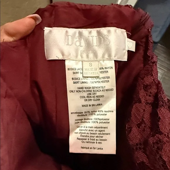 David's Bridal One-Shoulder Lace Dress in Burgundy - Picture 2 of 6